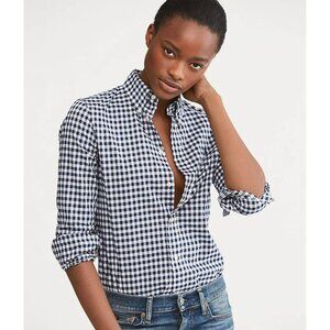 Lauren Ralph Lauren Black White Gingham Button-Up Shirt Plus Size 1X 100% Cotton